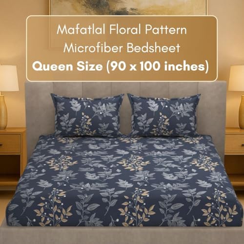 Image of Mafatlal Luxe Lilac 140 GSM Queen Size Microfiber Bedsheet with 2 Pillow Cover for Double Bed, 90x100 Inch - Black, Premium, Lightweight & Durable