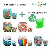 Babygoal Baby Washable Pocket Nappy, 6pcs Cloth Diapers + 6 Inserts ,Neutral Color 6FN33D