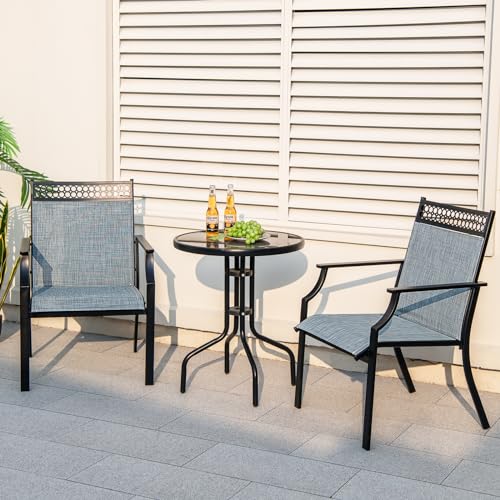 Image of Giantex Patio Chairs Set of 2, Outdoor Chairs with All Weather Fabric, High Backrest, Armrests, Heavy Duty Metal Armchair, Outside Dining Chairs for Porch Lawn Garden Yard Pool (Blue & Black)