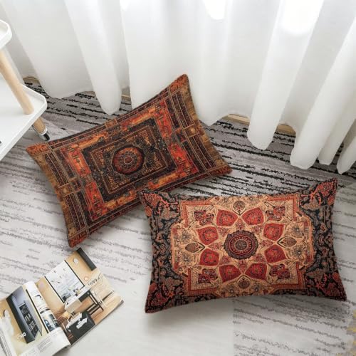 Coussin extérieur imperméable rouille lot de 2 housses géométriques 50x70 - 3