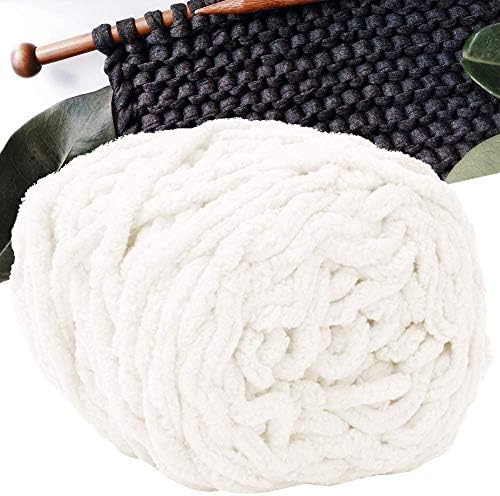 Single Thick Terylene Ice Strip Quick Yarn Needle Knitting Woven Blanket Slipper Line Coarse Wool Woven Crochet Thread Blanket Yarn Big Ball for Weave Scarves(Milk White)