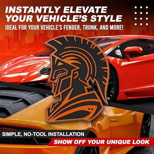 Image of Spartan Emblem 3D Warrior Badge, Custom Car Decal Sticker - Durable Exterior Trunk, Hood, Fender for Car, Truck, SUV (Set of 2) (Orange)