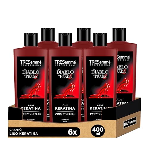 TRESemmé Champú Liso Keratina para pelo encrespado o dañado con aceite de Marula y Keratina - Pack de 6 x 400ml