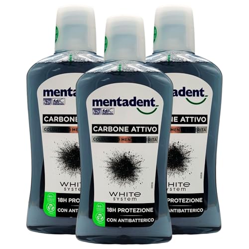 Collutorio Con CARBONE ATTIVO e Zinco, Gusto Menta Piperita. Dona Protezione a Gengive e Smalto, Offre Un'Azione Pulente Delicata e Una Protezione Antibatterica 500ml (3 Flaconi)