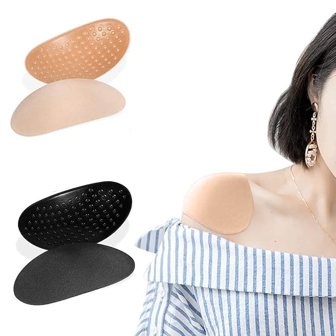 Silicone Adhesive Shoulder Pads for Women, Reusable Breathable Push-Up Enhancer, Black & Skin Colour-image-45