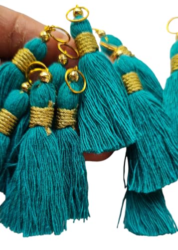 Image of Zippy Flora Micro 1.5 inch Length Cotton Handmade Tassels for Saree /Blouse /Dupatta /DIY /Decor (Pack of 12) (Aqua Blue)