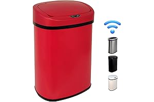 Supremely Convenient 13-Gallon Red Kitchen Trash Can with a Hygienic, Hands-Free Lid