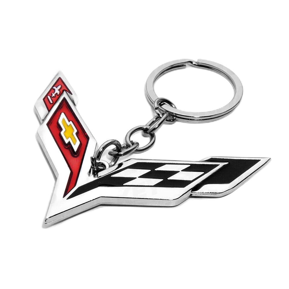 3D Corvette Cross Flags Logo Car Home Alloy Key Chain Fob Ring Gift Decoration Accessories Chrome Finish Emblem