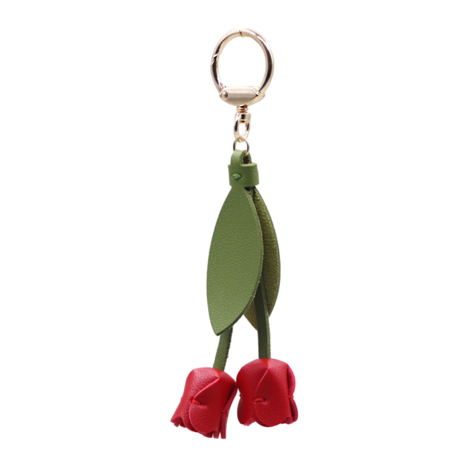 Laiousn Unisex Red Trendy Tulips Bag Charm Alloy Pu Leather Detachable Ornament Elegant Floral Rings For Women Men Gift Pu Leather Keychain
