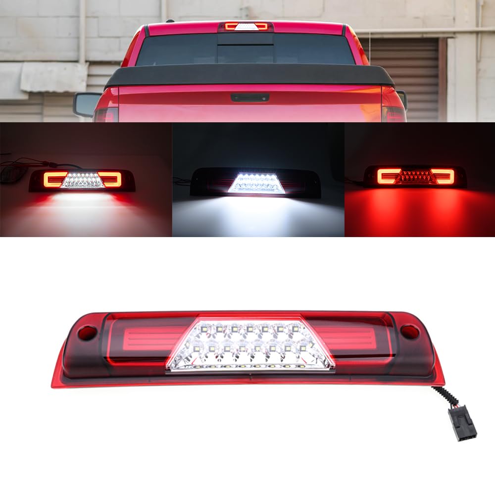 Red Lens LED Third Brake Light Replacement for 2009-2018 D0dge Ram 1500, 2019-2024 Ram 1500 Classic, 2010-2024 Ram 2500 3500 4500 5500 Red Brake/White