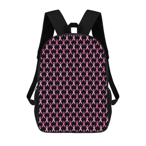 OBLUE Breast Cancer Awareness Pink Ribbon Backpack 17 Inch Shoulders Daypack Simple Leisure Travel Bag