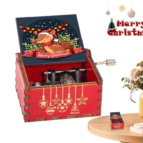 Caja de música de Navidad en madera tallada retro con grabado clásico 8