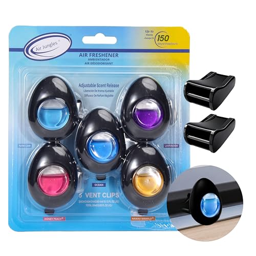Image of Air Jungles Car Air Freshener Vent Clip 5 Ct with 2 Tesla Adapter | Compatible with Tesla Model Y 2020-2024, Model 3 2017-2023, Variety Scent, Silicon Adapter Secure Fit, Long Lasting