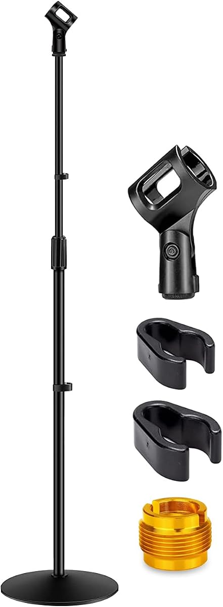 Microphone Stand, Mic Stand Floor Detachable Boom Mic Arm Stands with Weighted Round Base, Height Adjustable from 34" to 60"