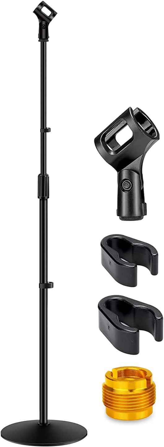 Gleam Microphone Stand with Detachable Boom Arm and Weighted Base, Height Adjustable 34" to 60"