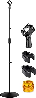 Microphone Stand, Mic Stand Floor Detachable Boom Mic Arm Stands with Weighted Round Base, Height Adjustable from 34" to 60"