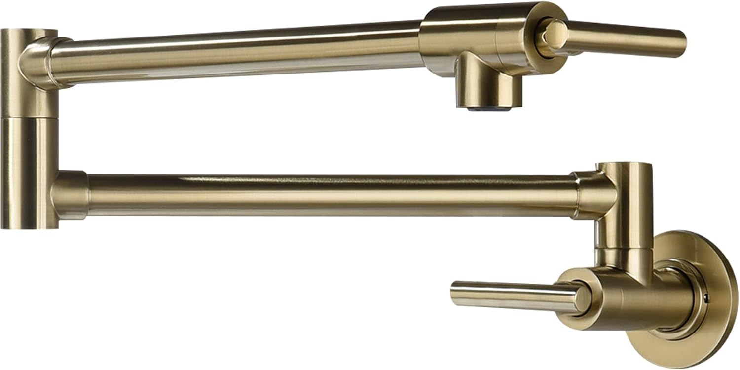 Pot Filler Modern Brass Pot Filler Two-Attachment Wall Mount Folding Kitchen Pot Filler Swing Arm