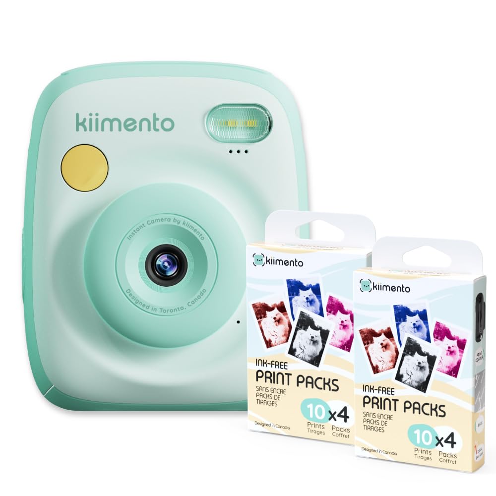 kiimento Ink-Free Instant Print Camera P2 Mint + Two 40-Prink Pack