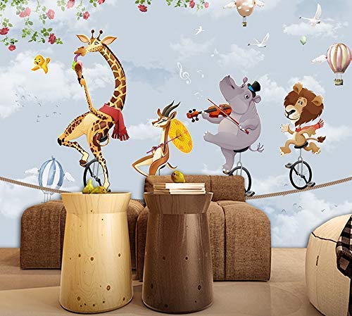 Murwall Kids Wallpaper Cartoon Slackline Wall Mural Cute Animals Wall ...