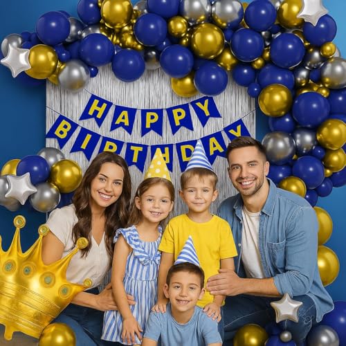 Image of Happy Birthday Decoration Set for Kids | Party Decoration kit | 51 Pcs Set | 2 Pcs Silver Star, Birthday Banner, Golden & Silver Balloons, Air Balloon Pump, Glue Tape, All in One Pack