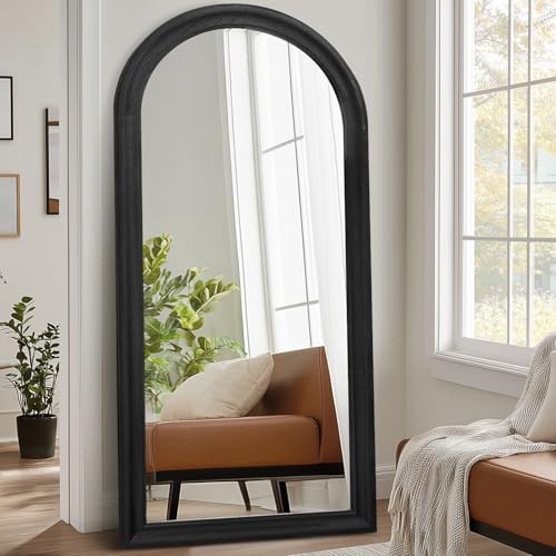 Image of 71x32 Solid Wood Arched Full Length Mirror, Elegant Black Finish