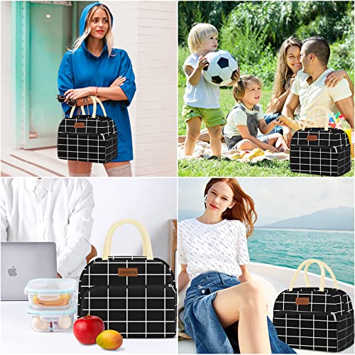 Coobiiya CO-LB-HGW-10 Lunch Bag Women, Lunch Box Lunch Bag For Women Adult Men, Small Leakproof Cute Lunch Tote Large Capacity Reusable Insulated Cooler Lunch Container For Work/Office/Picnic/Travel-Black Plaid thumb #5