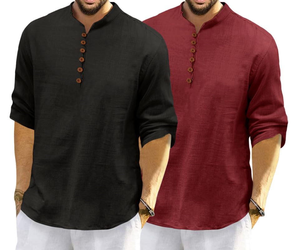 Image of ROYALSCOUT Men's Cotton Polyester Blend Solid Regular Fit Full Sleeve Short Kurta | Ethnic, Lightweight Summer Kurta for Daily & Occasion Use