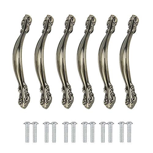 Dtoterul Poignee de Meuble Vintage 6 Pièces Poignées Porte Meubles Cuisine Poignées D'armoire Vintage Poignées Tiroir sculptées Poignées de Placard de Alliage,avec Vis,Entraxe de trous 96mm