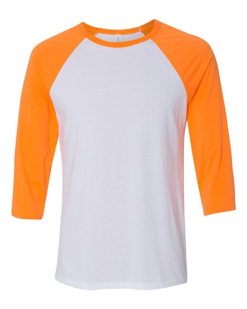Buy Cool Shirts Unisex 3/4 Sleeve Baseball Raglan Shirt, White/Neon Orange, Small