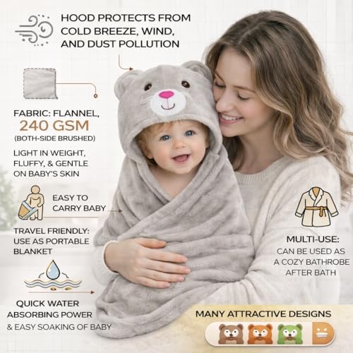 Image of BRANDONN Baby Blanket Newborn Combo Gift Pack of Swaddle Wrapper & Baby Bath Towel, 0-9 Months, Length 68 cm x Width 68 cm, Pack of 2 Pcs.