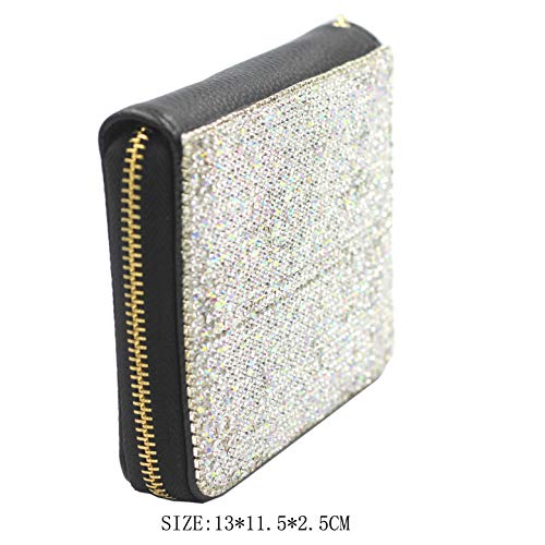 Bling Crystal Credit Card Wallet Leather RFID Wallet for Women Wallet Zip Leather Card Case Holder Organizer (Silver)4