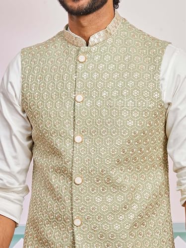 Image of VASTRAMAY Men's Embroidered Nehru Jacket - Festive Ethnic Waistcoat for Festive, Wedding, Party & Traditional Occasion Outfit