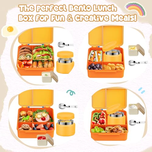 Image of Bento Lunch Box for Kids with 9oz Soup Thermo, Leakproof Lunch Food Containers with 4 Compartment, Kids Thermo Hot Food Jar for School Travel