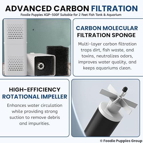 Image of Foodie Puppies Aquarium Internal Sponge Filter - (XQP-500f) | 500L /h 5 Watt Motor | Ultra-Silent, Multi-Function Submersible Filtration Pump Suitable for 2 Feet Fish Tank and Aquarium