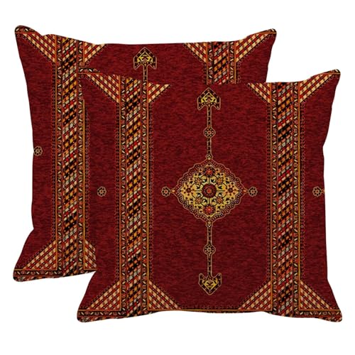 Britimes Throw Pillow Covers Set of 2, 18 x 18 Inch, Red Boho