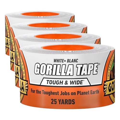 Image of GORILLA Tape Tough & Wide, White Tape, 2.88 inch x 25 yd (Pack of 4) - Heavy Duty and Weather Resistant for Indoor or Outdoor