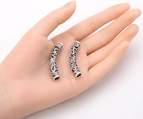 Miniatura 2 de 30 tubos curvos de fideos de 1.57 pulgadas (1.575 in) cuentas de conector de vid, tono plateado antiguo (agujero grande  0.177 in) para fabricación