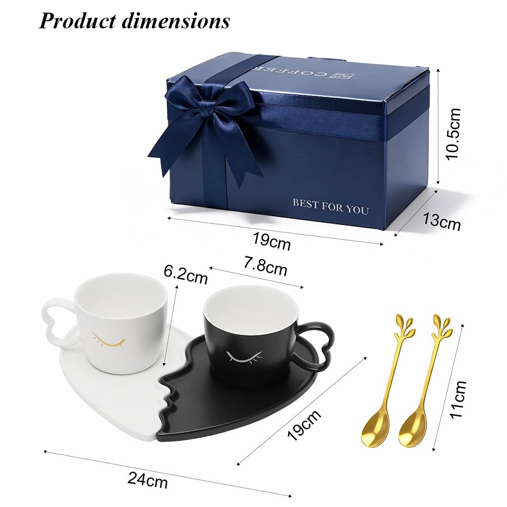 Yuraigm - Set di 2 tazze da caffè in ceramica con piattino, per coppie, matrimonio, fidanzamento, anniversario, regalo divertente per San Valentino