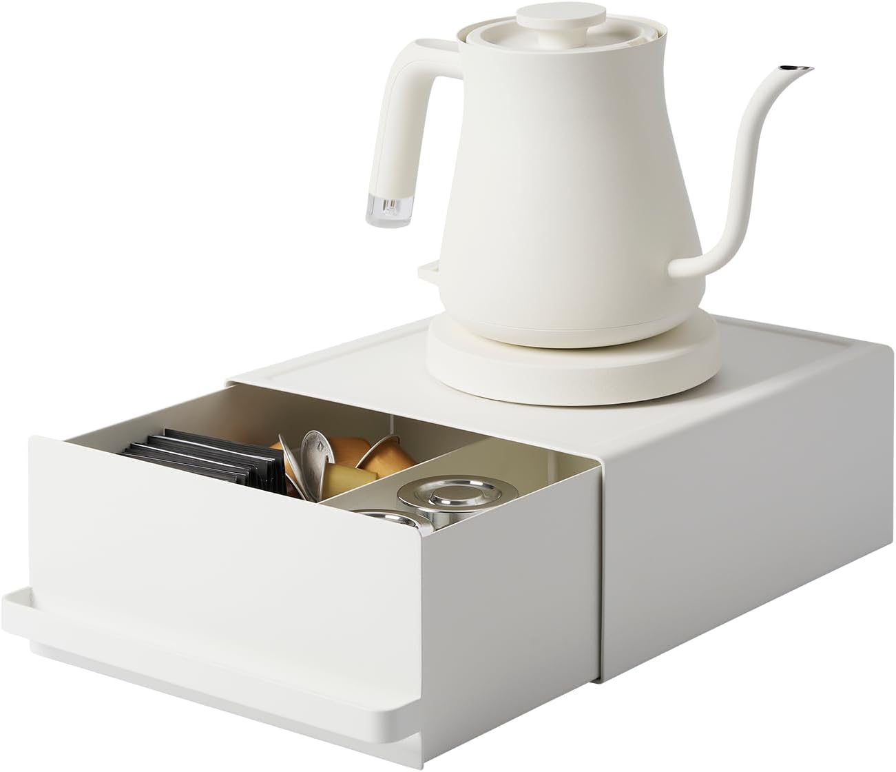 Yamazaki Home Tower Kitchen Appliance Rack With Drawers – Space-Saving Under-Appliance Storage Organizer For Sugar, Tea Packs, Mixers, Coffee Makers, Electric Pots – Steel