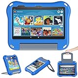 Miimall Compatible Kindle All-New Fire 7 Tablet Case for Kids 2022, Waterproof Cover with Foldable Handle & Kickstand, Anti-Slip Shockproof Cover Case for Fire 7 Kids - 7’’ Inch, 12th Gen(Blue)