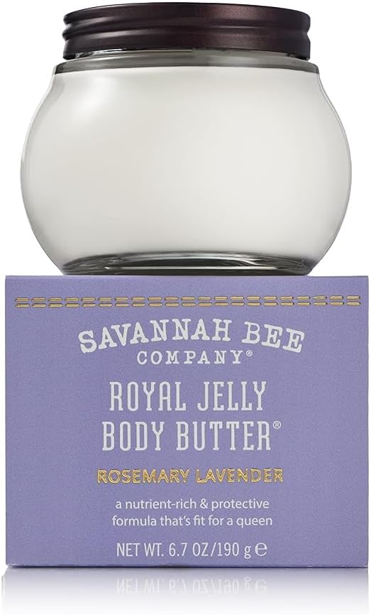 Savannah Bee Company Royal Jelly Body Butter, Rosemary Lavender, 6.7 oz | Rich moisturizer for dry skin, royal jelly and honey formula, rosemary lavender scent