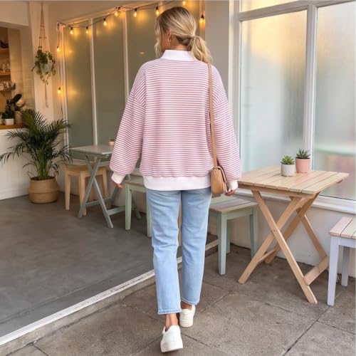 Mock Neck Sweatshirt for Women Striped Oversized Lightweight Sweat Shirt - image 4