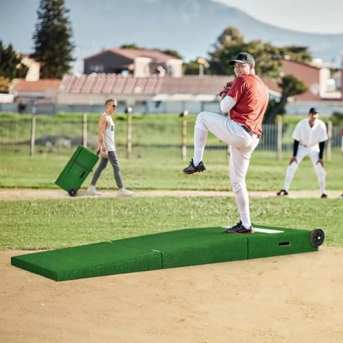 Foldable Portable Pitching Mound w/Rubber & Wheels for Baseball and Softball Training,Indoor Outdoor Practice