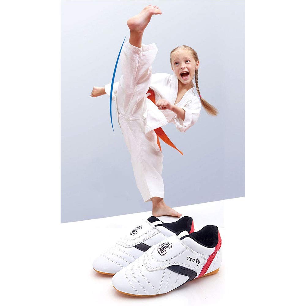 MENG Chaussures de Taekwondo Arts Martiaux Chaussures Sports pour Taï Chi Kong Fu Boxe Karaté Entraînement Unisexe pour Hommes Femmes (Color : White, Size : 36)