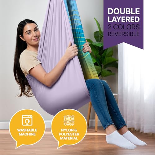 Image of Indoor Sensory Swing for Kids or Outdoor - Holds 300lbs, Double-Layer, & 360 Swivel, Calming Compression Therapy Swing Hammock for Kids & Adults with All Hardware - Sensory-Motor Toys & Gifts