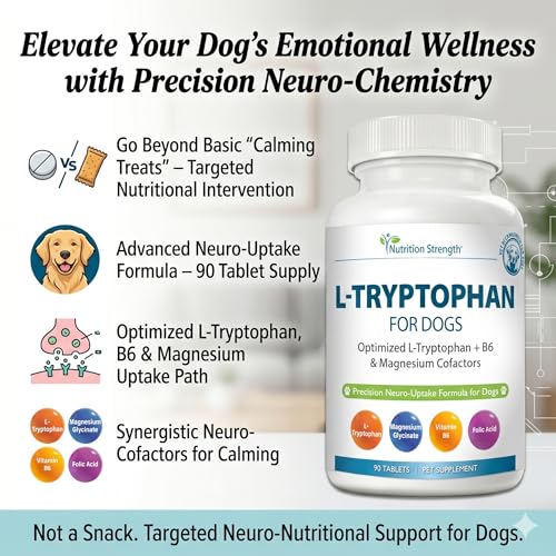 Image of Precision L-Tryptophan for Dogs 90 Chewable Tablets | Optimized Neuro-Uptake Formula with B6 & Magnesium for Maximum Brain Absorption | Advanced Calming Tablets for Stress Relief