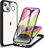 CENHUFO für iPhone 14 Plus Hülle, 360 Grad Schutzhülle mit Eingebautem Panzerglas Displayschutz und Kamera Schutzfolie Stoßfest Panzerhülle Bumper Full Cover Case Handyhülle für iPhone 14 Plus-Schwarz