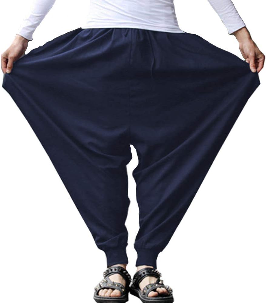 ONTTNO Men's Harem Pants Loose Stretchy Waist Casual Hippie Trousers - Image 3