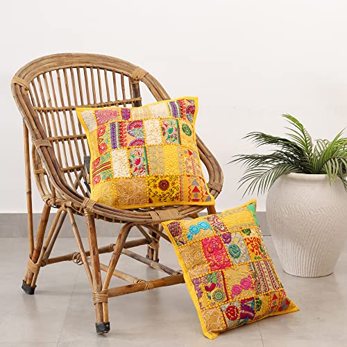 Image of Ravaiyaa - Attitude is everything Set Of 2 PC Home Sofa Decor Cotton Cushion Cover, Handmade Khambadiya Patchwork Pillow Case, Embroidery Cushions
