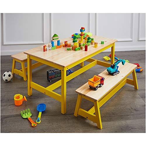 Image of Amazon Basics Indoor Kids Picnic Table and Bench Set, Natural Solid Pine Wood, Activity Table for Art, Craft, Reading, Learning
